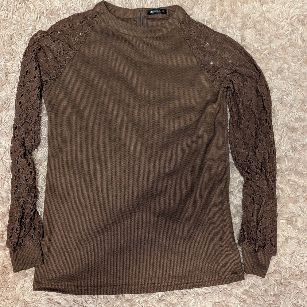 Brown Lace Sleeve Top